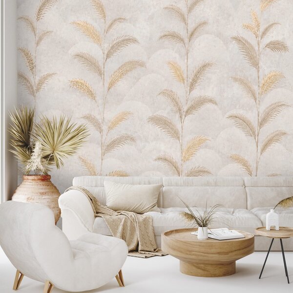 Carta da parati – Foglie di palma beige in stile glamour
