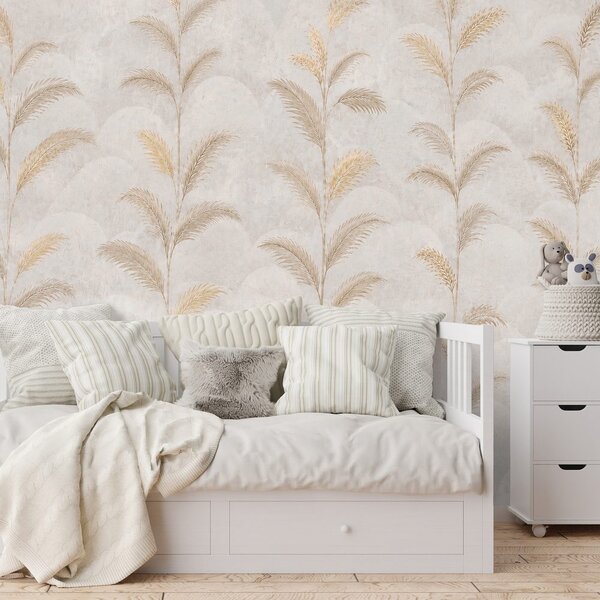 Carta da parati – Foglie di palma beige in stile glamour