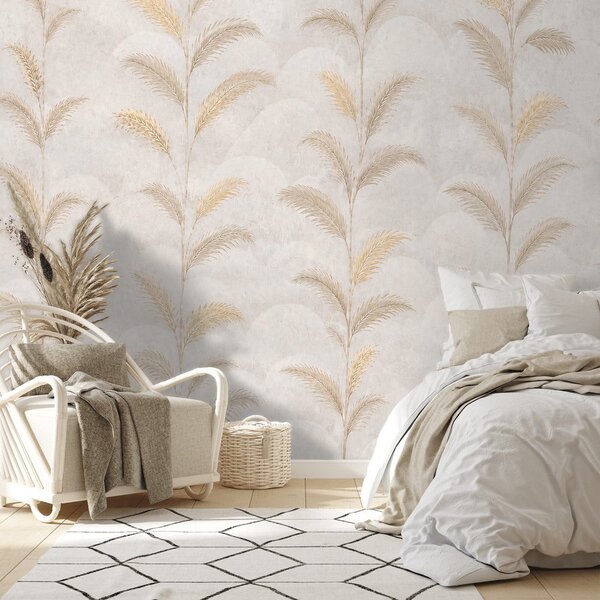 Carta da parati – Foglie di palma beige in stile glamour