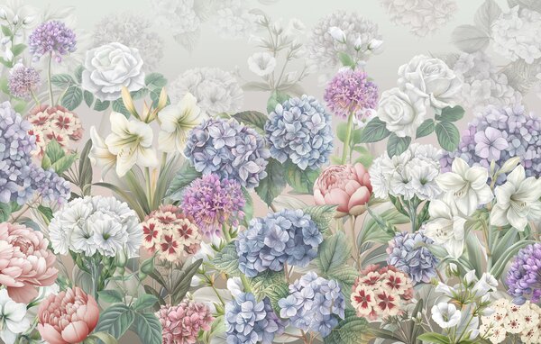 Carta da parati Magico giardino estivo con fiori dai colori pastello, Carta da parati Floreale, w08140v3 : Uwalls.it