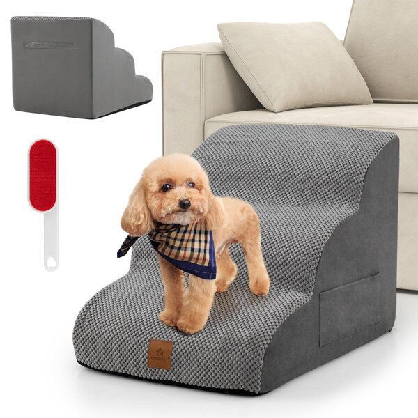 Costway Scale antiscivolo con superficie a pendenza dolce altezza 40cm, Rampa per cani in schiuma a 3 livelli stabili Grigio