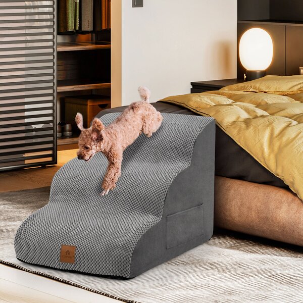 Costway Scale antiscivolo con superficie a pendenza dolce altezza 40cm, Rampa per cani in schiuma a 3 livelli stabili Grigio