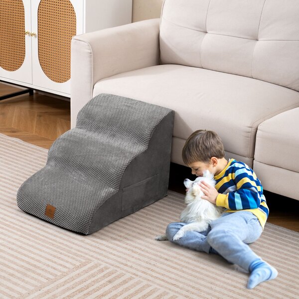 Costway Scale antiscivolo con superficie a pendenza dolce altezza 40cm, Rampa per cani in schiuma a 3 livelli stabili Grigio