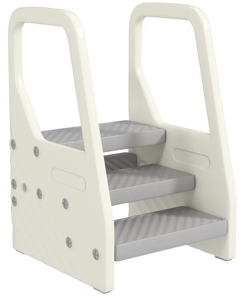 AIYAPLAY Scala Montessori per Bambini 2-5 Anni a 3 Gradini con L'altezza regolabile in HDPE, 43x42x65.5 cm, Grigio e Bianco Crema|Aosom Italy