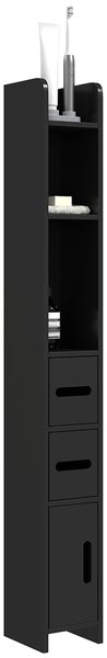 Mobiletto Bagno Salvaspazio con Mensole e Armadietti a 3 livelli, Alto Portaoggetti Indipendente a Colonna, in Legno 15x17x120cm, Nero| Aosom Italy