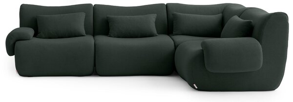 MILYSOFA SOFATIME Divano ad angolo modulare a 4 posti, tessuto a riccioli pregiato, verde bosco