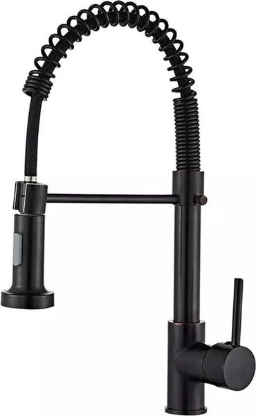 Rubinetto da cucina nero con bocca estraibile | Miscelatore | Tubo flessibile | Con raccordi per acqua calda e fredda da 60 cm