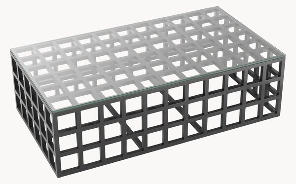 Tavolino da salotto in legno di Mindi con piano in vetro Cubico