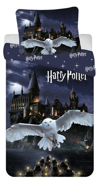 Set copripiumino e federa da bambini blu scuro/grigio in microfibra per letto singolo 140x200 cm Harry Potter "Hogwarts Night" – Jerry Fabrics