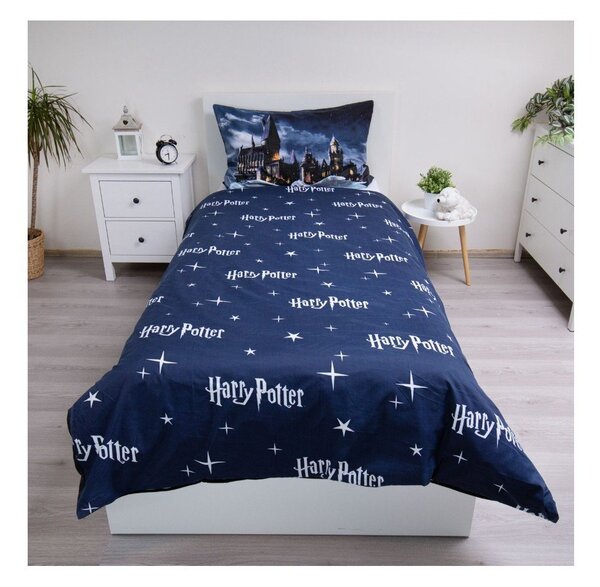 Set copripiumino e federa da bambini blu scuro/grigio in microfibra per letto singolo 140x200 cm Harry Potter "Hogwarts Night" – Jerry Fabrics
