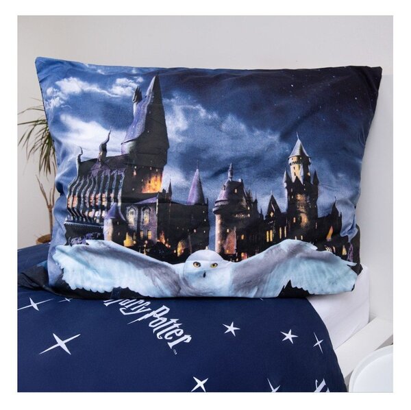 Set copripiumino e federa da bambini blu scuro/grigio in microfibra per letto singolo 140x200 cm Harry Potter "Hogwarts Night" – Jerry Fabrics