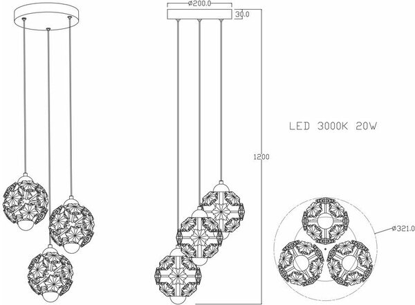 Lampada a sospensione LED Medusa dorata 5W, bianco caldo, 1200 lm, cristallo, dimensioni: 120x31x31 cm, IP20, Reality