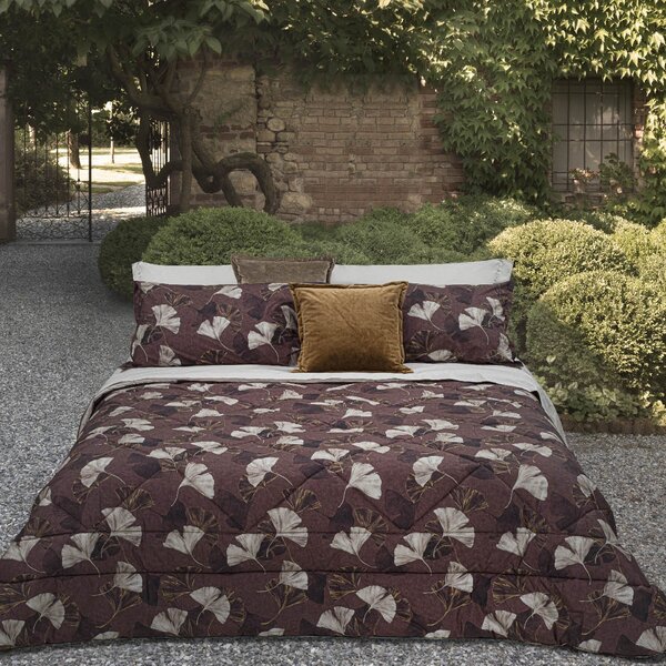 Trapunta MATRIMONIALE - 270X260 Ginko MARRONE Percalle Caleffi