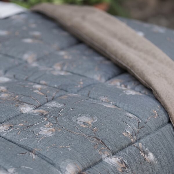 Trapunta MATRIMONIALE - 270X260 Jap Ramage GRIGIO Raso Di Cotone Caleffi