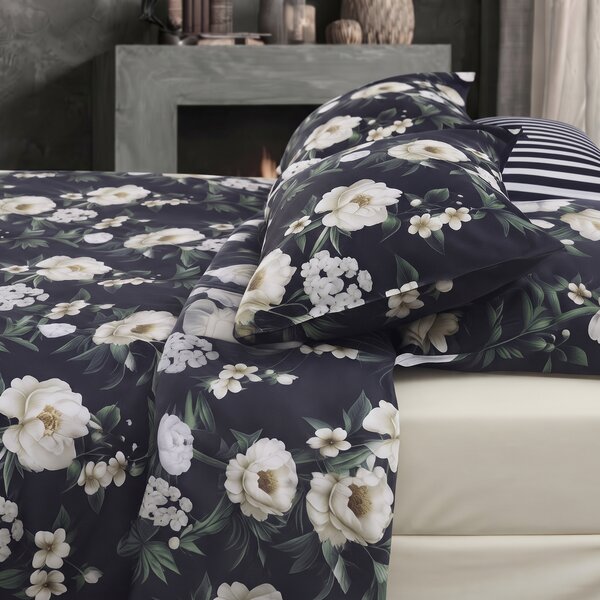 Completo Lenzuola MATRIMONIALE - 250X290 175X205 2 FEDERE 50X80 Nocturnal NERO Raso Di Cotone Caleffi
