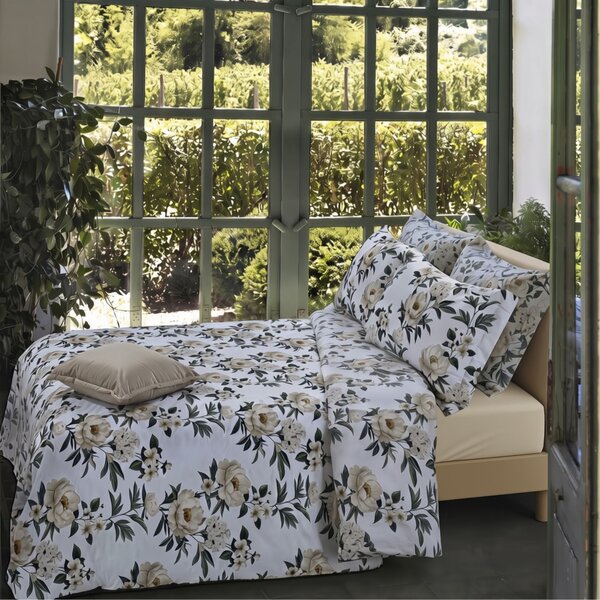 Completo Lenzuola MATRIMONIALE - 250X290 175X205 2 FEDERE 50X80 Nocturnal BEIGE Raso Di Cotone Caleffi