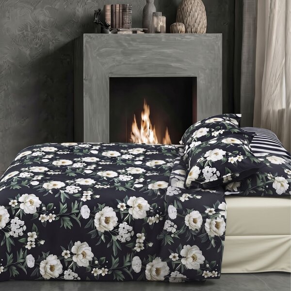 Completo Lenzuola MATRIMONIALE - 250X290 175X205 2 FEDERE 50X80 Nocturnal NERO Raso Di Cotone Caleffi