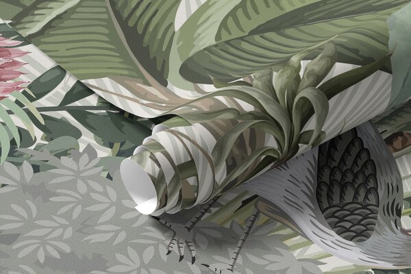 Carta da parati Una lussureggiante scena di giungla tropicale con varie palme, grandi foglie e fiori, Carta da parati Natura, w08239 : Uwalls.it