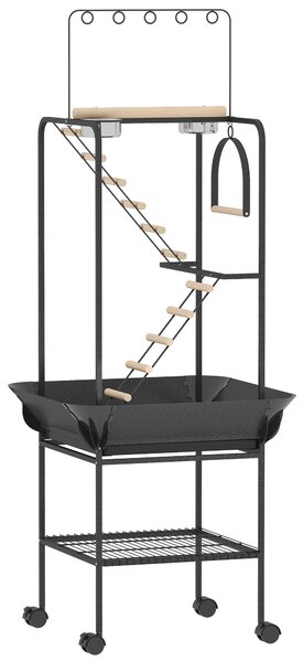 PawHut Parco Giochi per Uccelli con Ruote, Scale, Altalena, Protezione per Semi, Vassoio, Ciotole e Posatoi, 63x63x163 cm | Aosom Italy