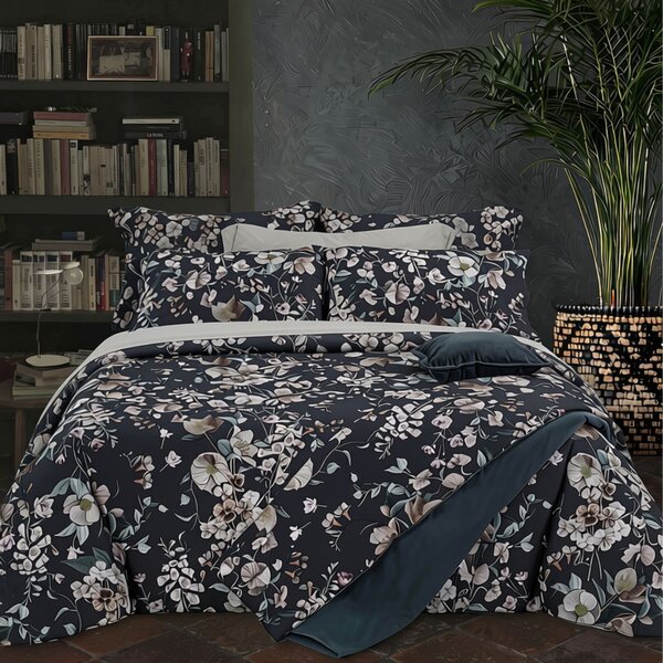 Completo Lenzuola MATRIMONIALE - 250X290 175X205 2 FEDERE 50X80 Helleborus FUMO Percalle Caleffi