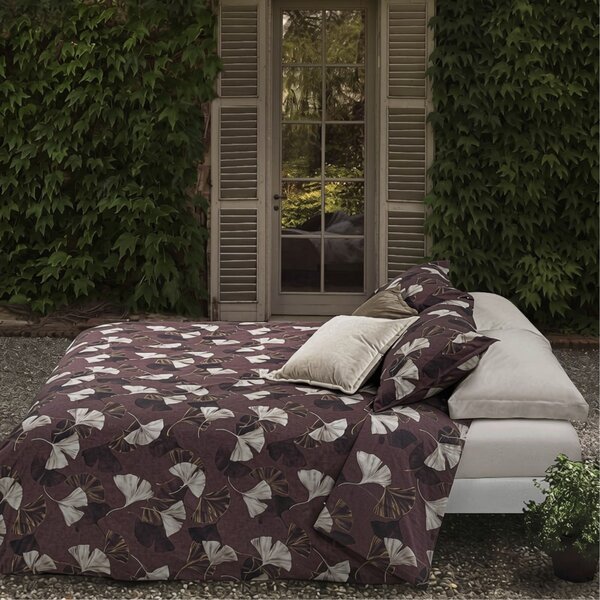 Completo Lenzuola MATRIMONIALE - 250X290 175X205 2 FEDERE 50X80 Ginko MARRONE Percalle Caleffi