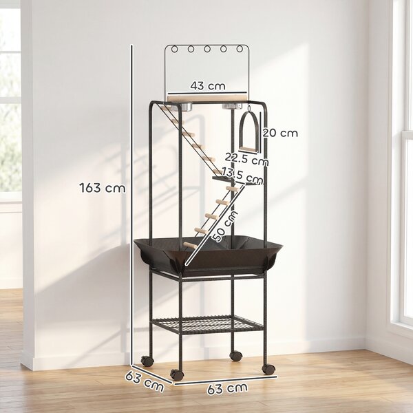 PawHut Parco Giochi per Uccelli con Ruote, Scale, Altalena, Protezione per Semi, Vassoio, Ciotole e Posatoi, 63x63x163 cm | Aosom Italy