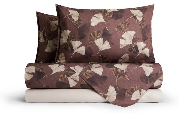 Completo Lenzuola MATRIMONIALE - 250X290 175X205 2 FEDERE 50X80 Ginko MARRONE Percalle Caleffi