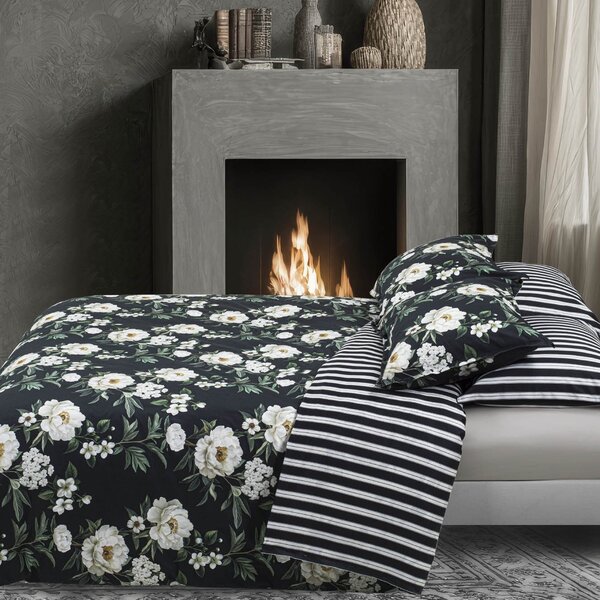 Completo Copripiumino MATRIMONIALE - 255X255 175X205 2 FEDERE 50X80 Nocturnal NERO Raso Di Cotone Caleffi