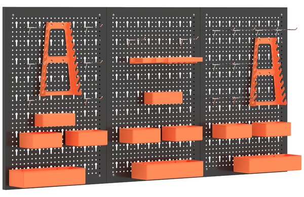 HOMCOM Organizzatore da Parete per Utensili 33 Pezzi, 120x60 cm, con Ganci, Contenitori e Ripiani, Nero e Arancione | Aosom Italy