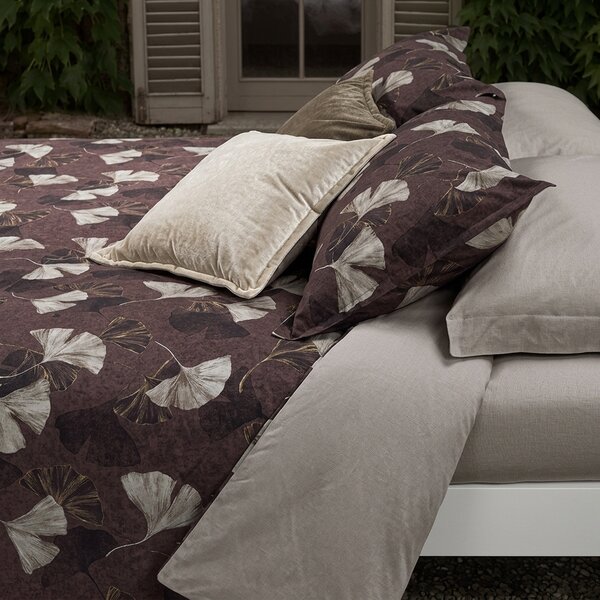 Copripiumino Con Federe MATRIMONIALE - 255X255 2 FEDERE50X80 Ginko MARRONE Percalle Caleffi