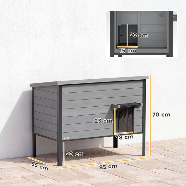 PawHut Cuccia Impermeabile con Tetto Apribile, Fondo Estraibile e Ingresso, per 1-2 Gatti fino a 12 kg, 85x55x70 cm, Grigio Chiaro | Aosom Italy