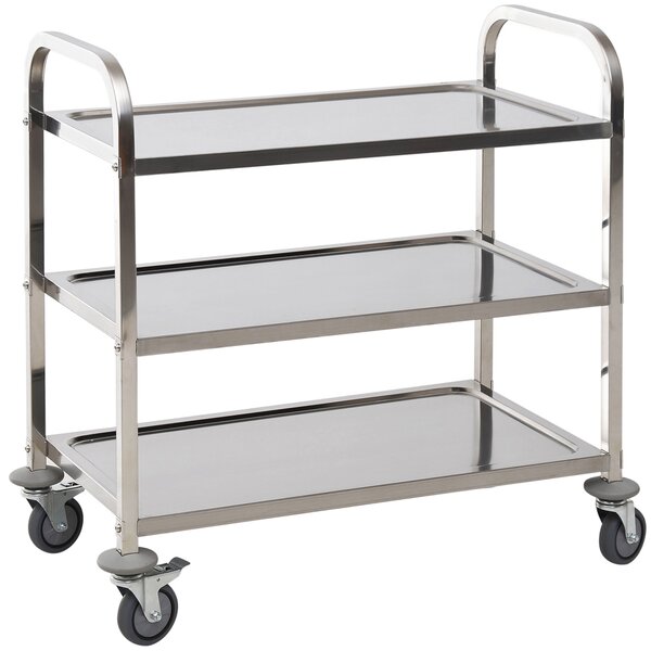 HOMCOM Carrello da Cucina 3 Ripiani e 4 Ruote con Freni Cuscinetti Anti-Collisione in Acciaio Inossidabile 430 Argento 85x45x90cm|Aosom