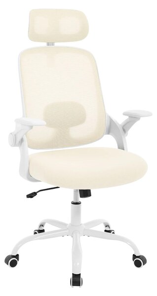 Sedia da ufficio ergonomica - Sedia da ufficio con schienale alto in tessuto a rete - Regolabile in altezza - Con poggiatesta - Supporto lombare regolabile - Girevole - Con rotelle - Colore beige