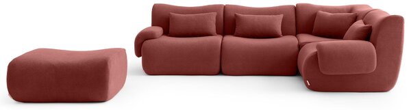 MILYSOFA SOFATIME: divano ad angolo modulare a 4 posti con chaise longue, raffinato tessuto a ricami, rosso terracotta