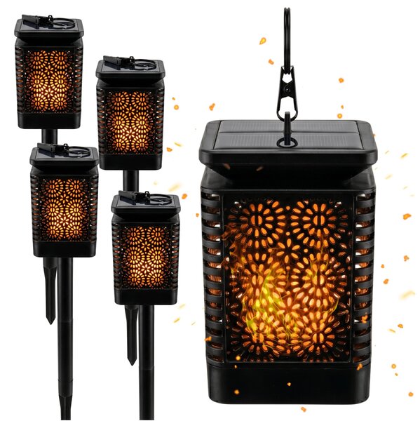 BLIXTAR 4x Solar 3in1 lampada LED da giardino, lanterna, torcia effetto fiamma lanterna