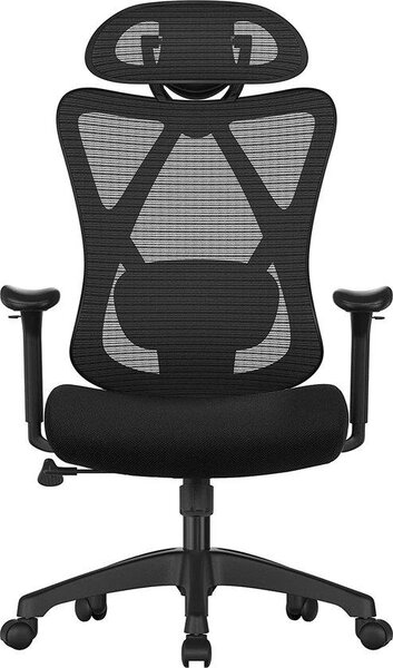 SONGMICS OBN063B01 Sedia da ufficio Sedia ergonomica da scrivania Sedia per computer Sedia a rete Supporto lombare regolabile e poggiatesta 150 kg Regolazione in altezza