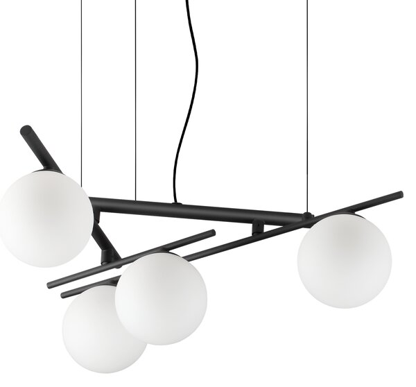 Lampada A Sospensione Atlas 4 Luci G9 Finitura Nero Altezza Regolabile Ideal Lux
