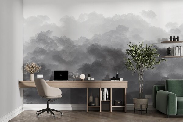 Carta da parati Foresta nella nebbia, paesaggi naturali, colore grigio, Carta da parati Acquerello, w01880v3 : Uwalls.it