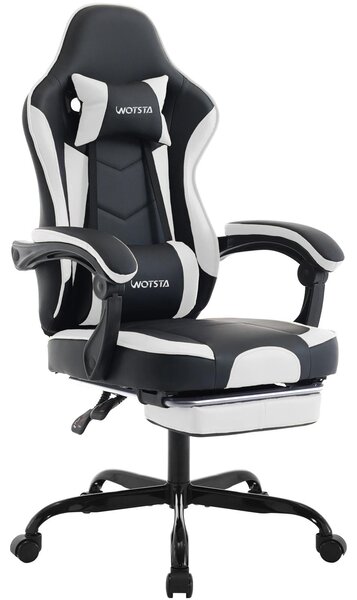 Sedia da gaming - Sedia da ufficio ergonomica - Poggiapiedi - Cuscino lombare - Poggiatesta - Regolabile in altezza - Ecopelle - Bianco e nero