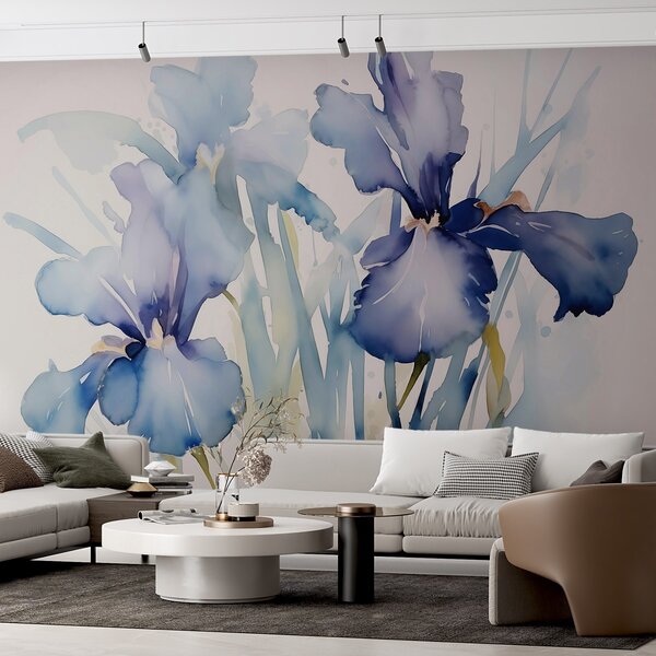 Carta da parati Iris in stile acquerello bagnato sfocato, colore blu-violetto, Carta da parati Acquerello, w01945 : Uwalls.it