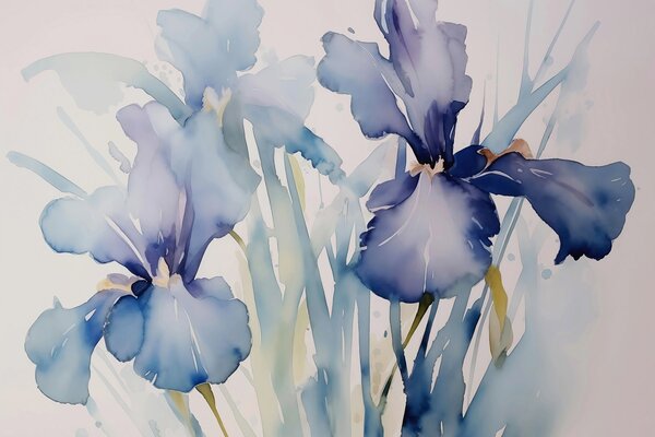 Carta da parati Iris in stile acquerello bagnato sfocato, colore blu-violetto, Carta da parati Acquerello, w01945 : Uwalls.it