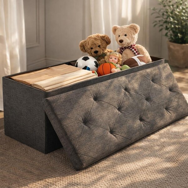 Panca imbottita DUMOS con spazio contenitore, scatola di stoccaggio con coperchio, panca a cassetta, dimensioni 110 x 38 cm