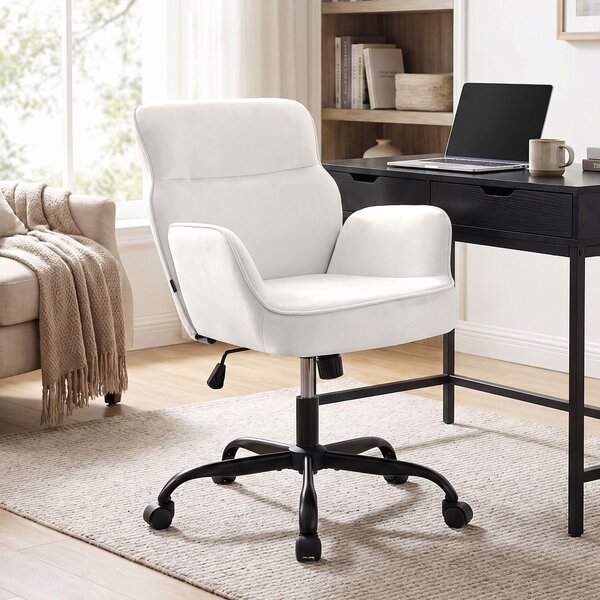 Sedia da ufficio CLP Amado, rivestita in velluto, regolabile in altezza, girevole a 360°, con schienale fino a 135 kg | Colore: crema