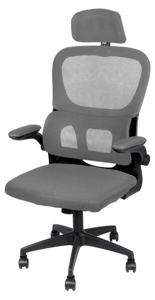 Sedia da scrivania ergonomica - Sedia da ufficio - Poggiatesta - Braccioli regolabili - Regolabile in altezza - Funzione di oscillazione e inclinazione - Rotante a 360° - Rotelle - Grigio