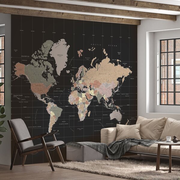 Carta da parati Mappa del mondo con i diversi paesi delineati, Carta da parati Mappa del Mondo, u99477d1 : Uwalls.it