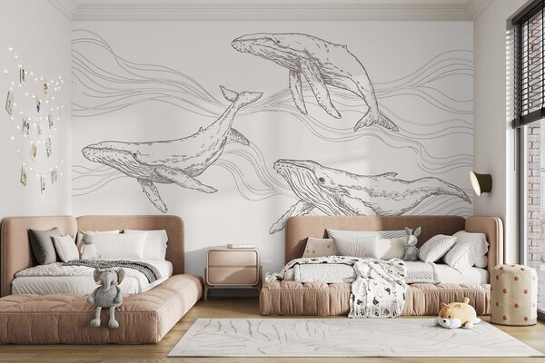 Carta da parati Balene aggraziate che nuotano tra le onde, Carta da parati Mare, u99733 : Uwalls.it