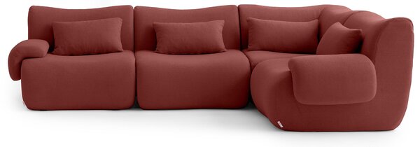 MILYSOFA SOFATIME Divano angolare modulare a 4 posti, raffinato tessuto a riccioli, rosso terracotta