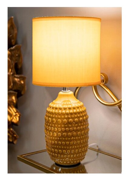 Lampada da tavolo color senape in ceramica con paralume in tessuto (altezza totale 30,5 cm) Points – Mauro Ferretti