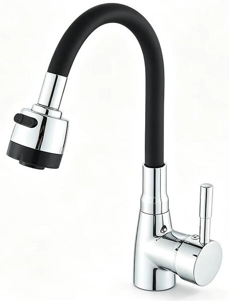 Miscelatore da cucina - Bocchetta flessibile in silicone - Rotazione a 360° - 2 tipi di getto d'acqua - Acqua calda e fredda - Acciaio inossidabile 304 - Valvola in Vetroceramica - Nero