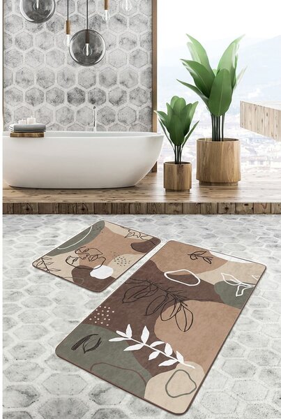 Set di tappetini per il bagno in velluto marroni 2 pz 60x100 cm Abstract Faces – Mila Home